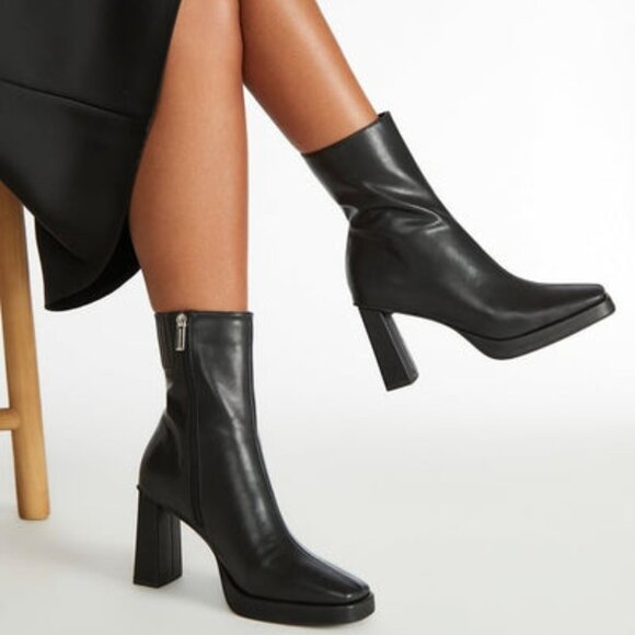 JUSTFAB BOOTIE FAUX LEATHER 3.5" BLOCK HEEL INNER ZIP 8.25"SHAFT TRUE TO SIZE - Picture 5 of 8